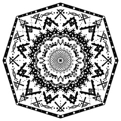 Intricate Mandala Circle in Black Line Art