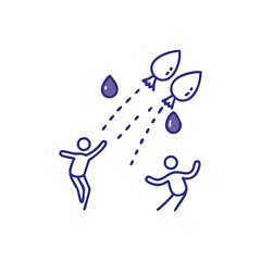 Two figures joyful rain playful drops falling from above