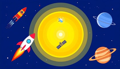 Naklejka premium Sun Orbit Illustration, Satellites and Planets
