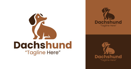 Sleek and Simple Dachshund Dog Logo in Brown and White for Business and Pet Branding