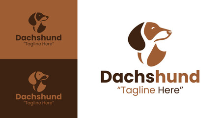 Creative and Modern Dachshund Head Logo with Brown and White Color Scheme for Pet Branding