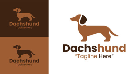 Minimalist Dachshund Dog Logo with Brown and White Colors for Pet Business Branding