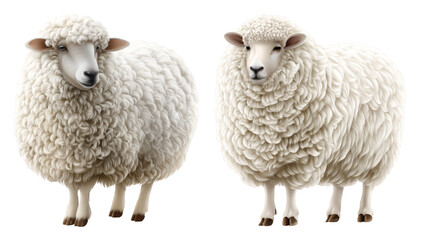 Obraz premium Two Fluffy White Sheep Standing Together in a Peaceful Pastoral Scene with a Transparent Background