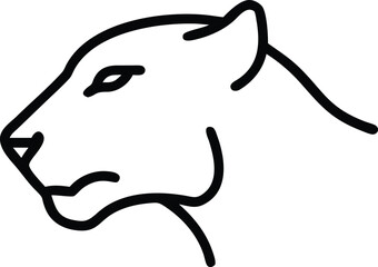 Minimalist black line showcases a sleek panther head in profile facing left