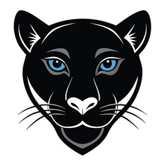Illustrated panther head showcases striking blue eyes and a sleek black coat