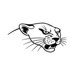Line drawing shows menacing panther face; it's an isolated monochrome fierce design