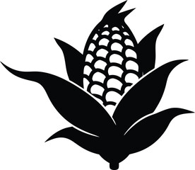 Silhouette Of A Corn Husk With Leaves - Premium Design Element