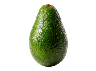 Single ripe green avocado isolated on black background, Isolated On Transparent Background