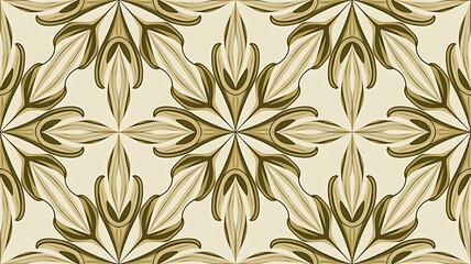Seamless vintage floral pattern in beige and brown with symmetrical design
