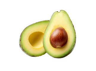 Two halves of a fresh ripe avocado isolated on black background, Isolated On Transparent Background