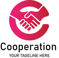 Handshake “C” Logo with Gradient Colors and Placeholder Slogan Representing Cooperation on White Background