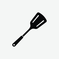 Download a high-quality black spatula vector silhouette on a clean white background, perfect for kitchen-themed designs, icons, prints, and digital projects.
