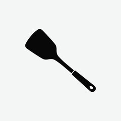 Download a high-quality black spatula vector silhouette on a clean white background, perfect for kitchen-themed designs, icons, prints, and digital projects.