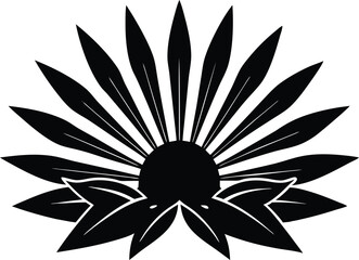 Silhouette Of A Sunburst With Leaves Around - High Quality Vector Graphic