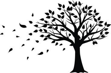 Silhouette Of A Tree Losing Its Last Leaf - High Quality Vector Graphic