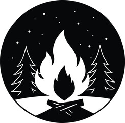 Silhouette Of Campfire In Autumn Setting - High Quality Vector Graphic