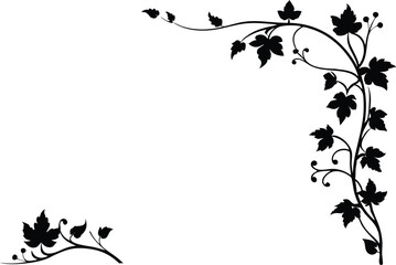 Silhouette Of Corner Border With Fall Vines - Elegant Decorative Asset