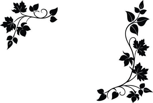 Silhouette Of Corner Border With Fall Vines - Seasonal Decor Concept