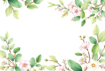 Fototapeta premium Elegant watercolor eucalyptus wedding invitation design featuring lush green leaves and delicate floral details, invite, botanical