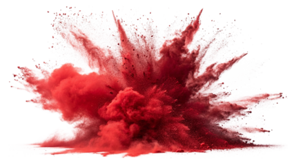Red powder explosion isolated on transparent background