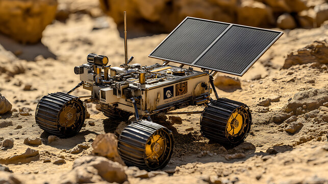 Solar-Powered Rover Navigating Rocky Terrain - Powered by Adobe