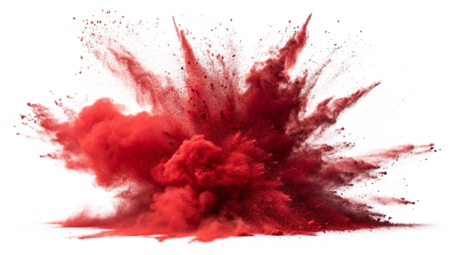 Red powder explosion isolated on transparent background
