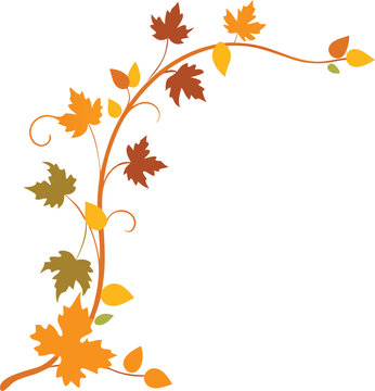 Corner Border With Fall Vines On Transparent Background - Smooth Vector Outline