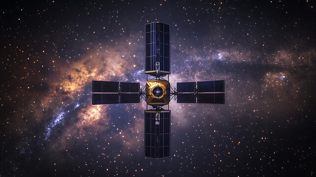 Satellite in Space with Galactic Background
