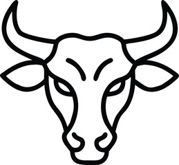 Outlined bull head icon, simple and bold, shows the powerful animal features clearly