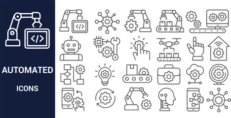 Automated Icons A Collection of Robotic Process Automation Line Icons for Web and App Design