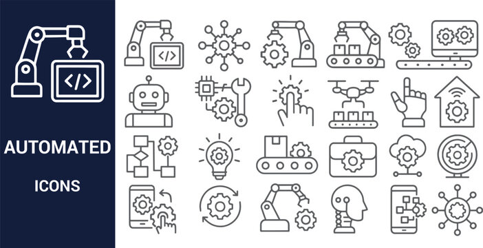 Automated Icons A Collection of Robotic Process Automation Line Icons for Web and App Design