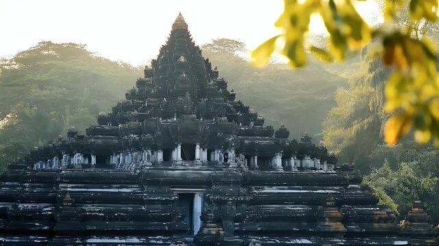 Ornate stonework facade of a temple or shrine, detailed carvings