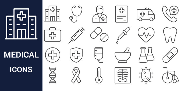 Collection of Medical Icons Healthcare Symbols and Line Art Graphics