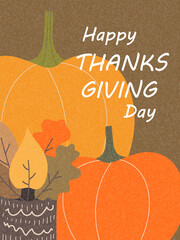 Happy Thanksgiving concept of card, cover, invitation set with bright autumn leaves, and pumpkins. Modern Fall season art style design templates for celebration, ads, branding, banner, label, poster.