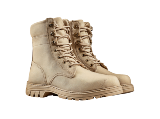 Beige canvas military boots pair fashionable footwear, Isolated On Transparent Background