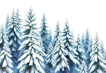 Obraz premium Hand-painted watercolor winter pine forest, snow-covered spruce trees isolated on white , holiday, fir