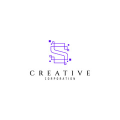 S letter logo with combination of pixel technology in line art design style