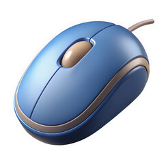 Blue computer mouse close up isolated on transparent background