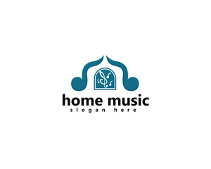 home music logo, two notes form a house logo design inspiration