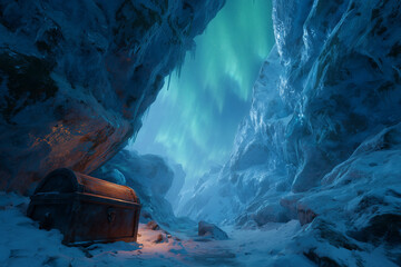 Frozen Treasure Cave Beneath the Northern Lights