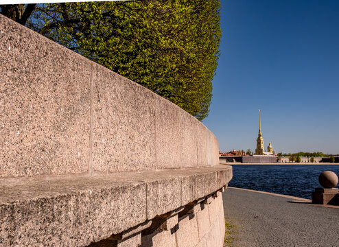 Granite embankment on the Neva River in St. Petersburg.