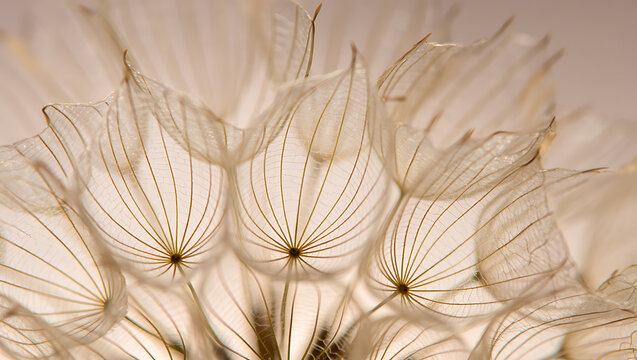 Delicate, translucent seed heads form a breathtaking cluster, backlit to reveal intricate veining