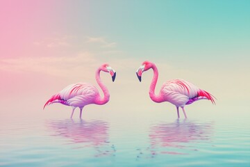 Obraz premium Flamingo Couple Photography Collection for Nature and Travel Designs – Wildlife, Tropical Birds, Romantic Scenes, Beach, Summer