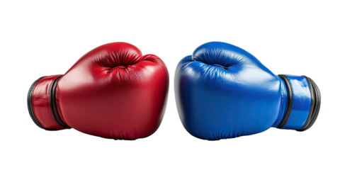 Professional boxing gloves pair red blue colors protective gear isolated on white transparent background