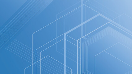 Minimal abstract background in blue with geometric line elements and modern transparent shapes for clean tech designs