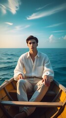 Men sitting on boat in ocean ai generated 