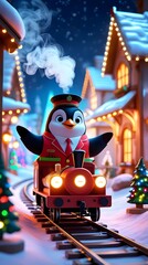 A penguin travel in a train ai generated 