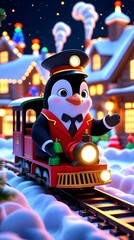 A penguin travel in a train ai generated 