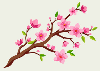 Cherry blossom branch with sakura flower. Watercolor cherry blossom Creative vector cartoon illustration