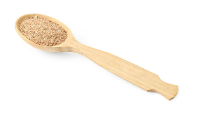 Nutmeg powder in spoon isolated on white